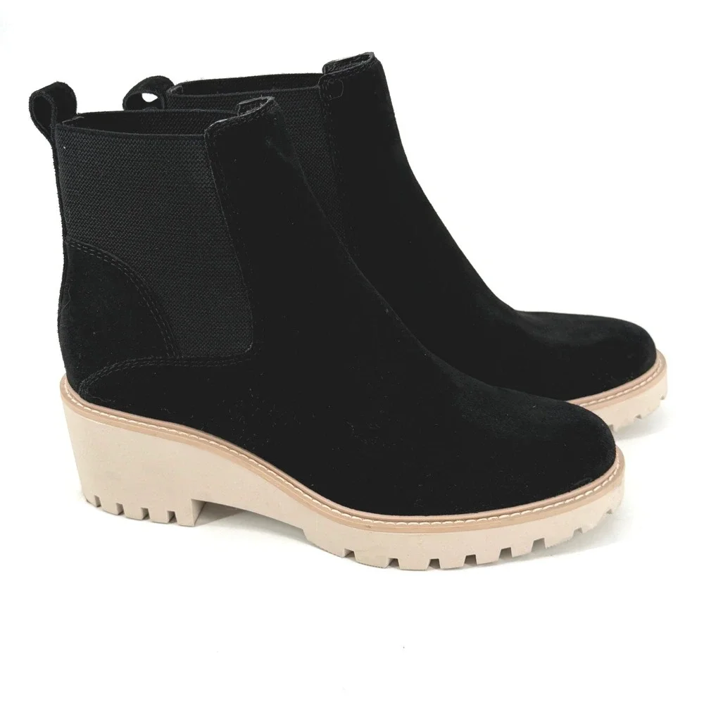 Dolce Vita Black Suede Chelsea Boots Lug Sole Platform Ankle Booties‎ Womens 9.5